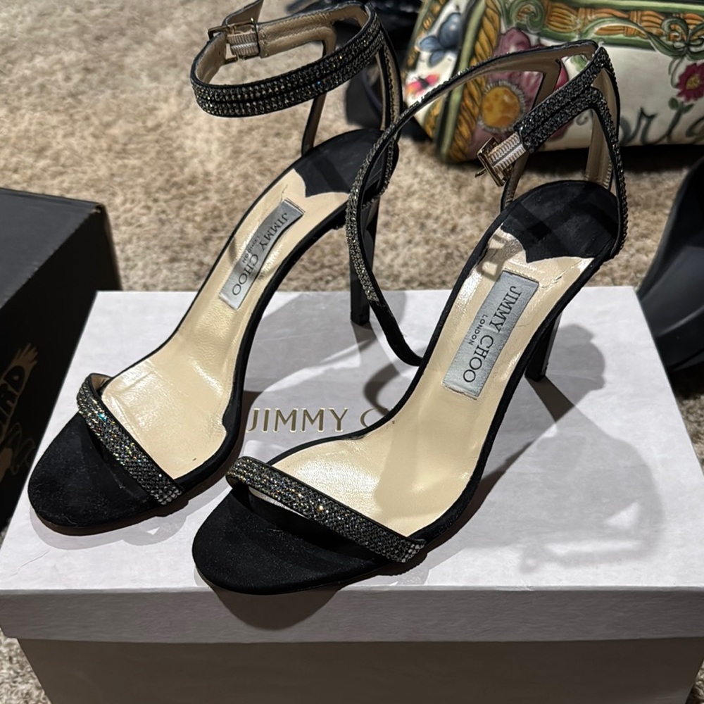 Jimmy Choo Black Stiletto Heels Strappy Sandals